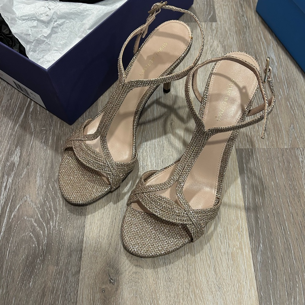 Stuart Weitzman Glittering Tan Heels